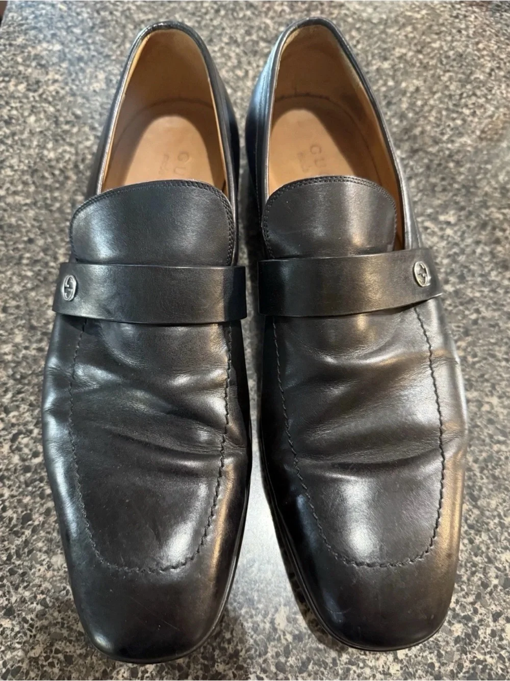 Gucci 256600 Mens 9 Interlocking G Logo Black Calf Rubber Sole Loafer Shoes